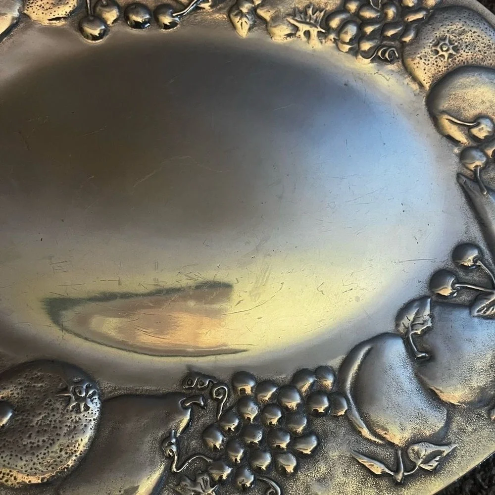 Vintage Wilton Armetale Large Oval Serving Platter Tray Dish w/ Fruit Design 20